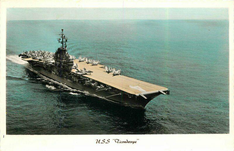 Actual Photo Aircraft Carrier USS Ticonderoga Navy Military RPPC Postcard 5398