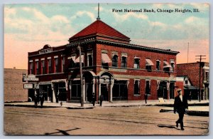 K17/ Chicago Heights Illinois Postcard c1910 First National Bank  335