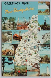 New Hampshire~Pictorial State Map & 13 Views Key On Back~Vintage Postcard