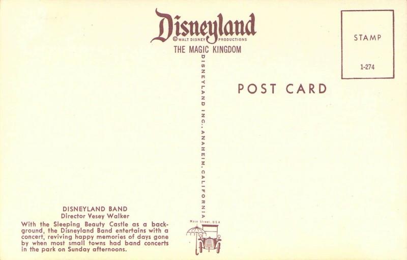 Disneyland, 1-274, Disneyland Band, Castle, Vintage Postcard