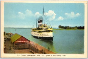 VINTAGE POSTCARD THE S.S. CAYUGA APPROACHING DOCK AT PORT DALHOUSIE ONTARIO