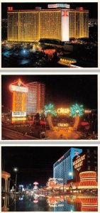 3~4X6 Postcards Las Vegas NV Nevada HILTON~DUNES~BARBARY COAST Casinos At Night