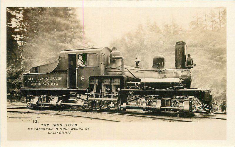 1920s San Francisco Mt Tamalpais Muir Woods Railroad locomotive RPPC Postcard 