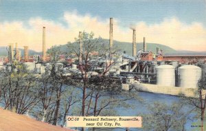 Rouseville, PA Pennsylvania PENNZOIL REFINERY Smoke Stacks OIL & GAS  Postcard