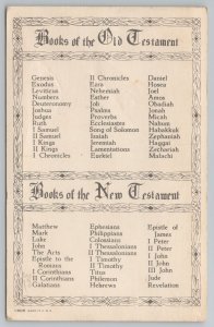 Greetings~View Of Bookshelf~Books Of The Bible~Vintage Postcard 