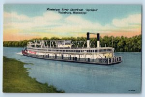 c1940's Mississippi River Showboat Sprague Vessel Vicksburg Mississippi Postcard