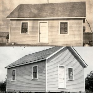 x2 LOT c1910s Cute Small Shop RPPC House Shack Real Photo Farm Postcard Vtg A96