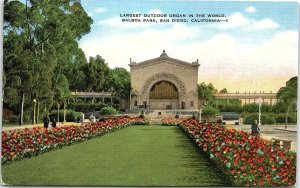 1930s SAN DIEGO CALIFORNIA BALBOA PARK LARGEST ORGAN LINEN POSTCARD 42-213