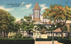 Vintage Postcard Auditorium & Stokes Monument Ocean Grove New Jersey S.S. Pub.