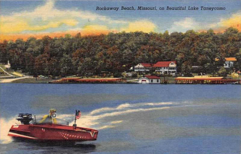 Missouri Lake Taneycomo   Rockaway Beach  antique speedboat