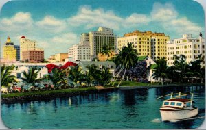 Vtg 1950s Downtown Miami from Miami River Florida FL Postcard