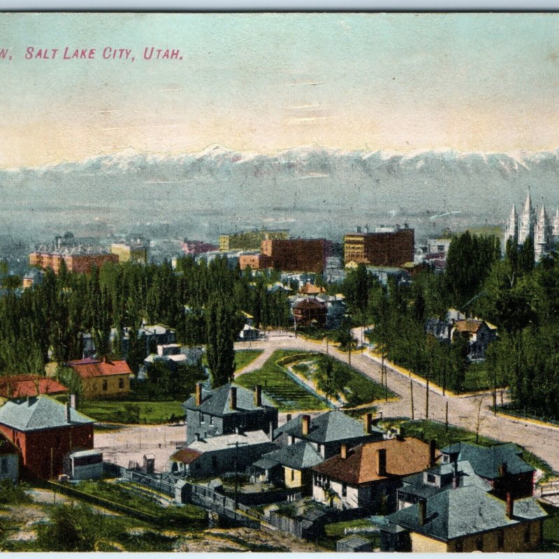 1909 Salt Lake City, UT Town Birds Eye View Litho Photo Downtown Tabernacle A168