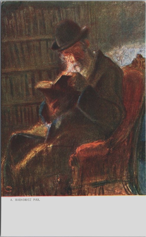 A. Markowicz Pinx Old Men Reading Vintage Postcard C129