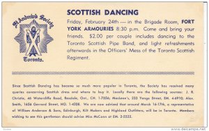 TORONTO, Ontario, Canada; Scottish Dancing Invitation, St. Andrew's Society, ...