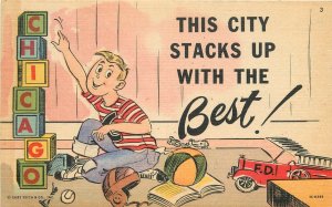 1940s Illinois Chicago Artist impression boy toys Teich Aero Postcard 22-11405