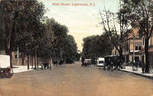 Lakewood NJ Main Street View Horse & Wagons Postcard