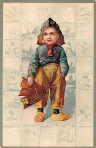 Victorian Dutch Boy Volendam Embossed Vintage Postcard 08.17