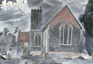 Edward Bawden Lindsell Church Essex 1956 Painting Postcard