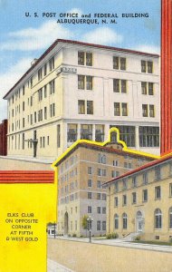 US Post Office & Federal Building, Albuquerque, NM Elks Club ca 1940s Postcard