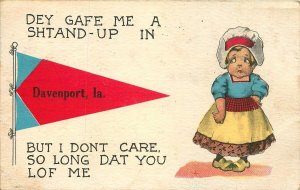 DAVENPORT IA DUTCH GIRL DONT CARE SO LONG DAT YOU LOF ME POSTCARD c1910