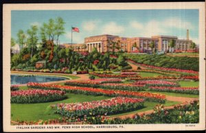 Pennsylvania HARRISBURG Italian Gardens and WM. Penn High School pm1940 - LINEN