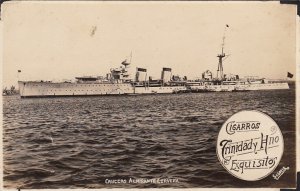 Postcard RPPC Ship Curcero Almirante Cervera Cigarros Trinidady Hno