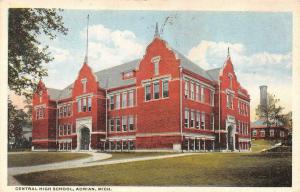 ADRIAN, MI Michigan   CENTRAL HIGH SCHOOL    Lenawee County   1916 Postcard