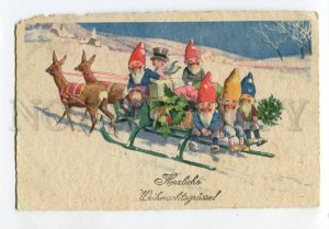 3073650 Funny GNOMES & Angel on Deer UnSign FEIERTAG vintage PC