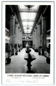 c1945 Bishop National Bank Of Hawaii Interior Honolulu HI RPPC Photo Postcard