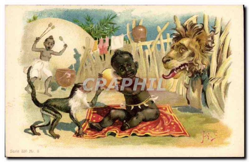 Postcard Old Negro Child Monkey Black Lion