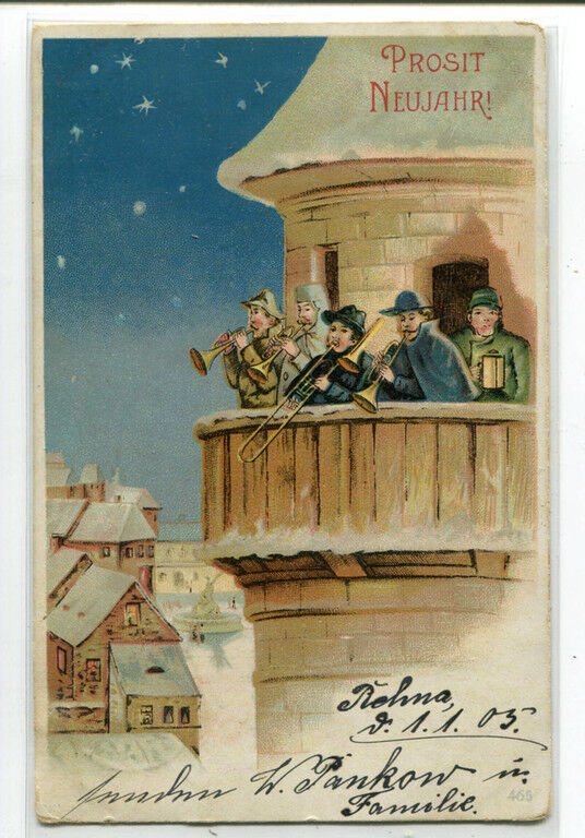 Prosit Neu Jahr Band Plays Music Happy New Year Greeting 1905 postcard 