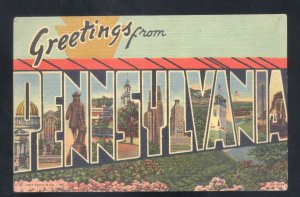 GREETINGS FROM PENNSYLVANIA VINTAGE LARGE LETTER LINEN POSTCARD