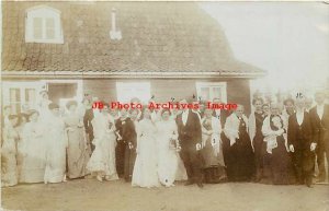 Unknown Europe Location, Sweden? RPPC, Large Wedding Party, Names of Back