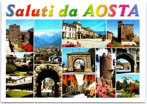 VINTAGE POSTCARD CONTINENTAL SIZE MULTIPLE SCENES OF THE AOSTA VALLEY IN ITALY