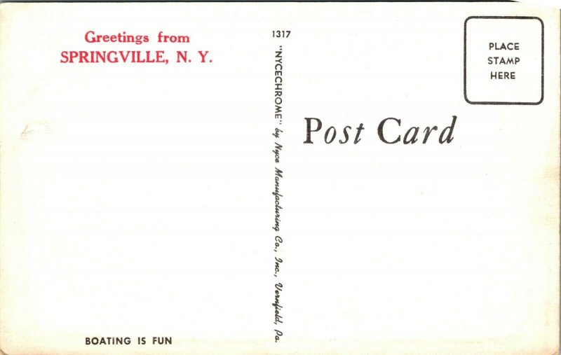 Springville New York Sail Boats Postcard