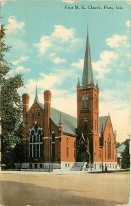 Vintage Postcard First M.E. Church Peru IN Methdist Episcopal Miami County