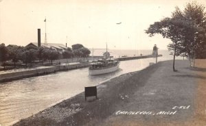 Charlevoix Michigan Steamer in Locks Real Photo Vintage Postcard AA72769