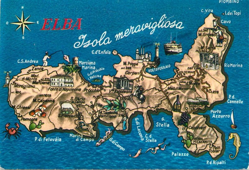 Postcard Italy Elba island map