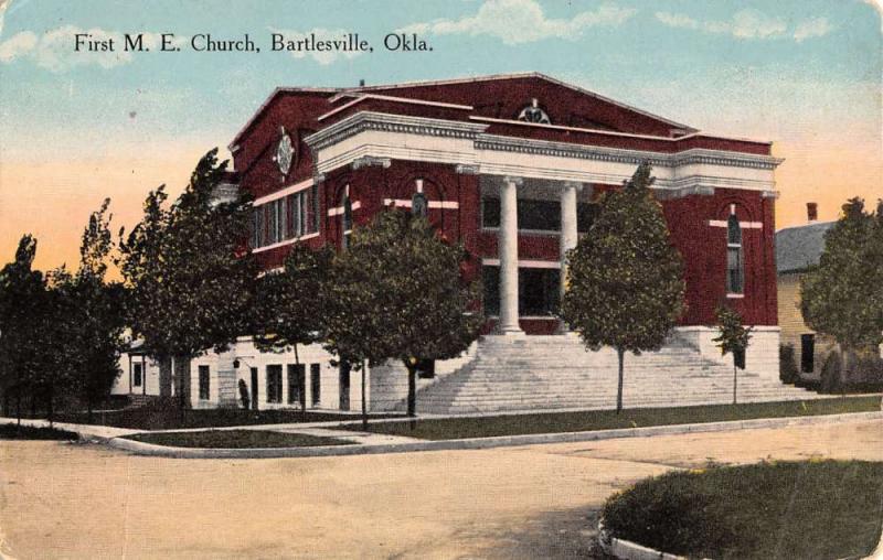 Bartlesville Oklahoma First ME Church Street View Antique Postcard K40289