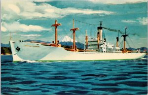 SS Hong Kong Transport Ship Boat Ship Japan Waters Mt Fuji Unused Postcard H48
