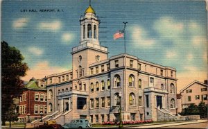 Vtg Newport Rhode Island RI City Hall 1940s Linen Postcard