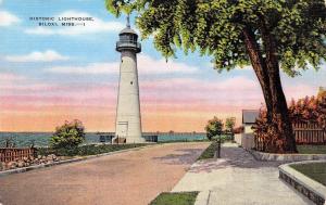 BILOXI, MS Mississippi LIGHT HOUSE~Tree Lined Street LIGHTHOUSE c1940's Postcard