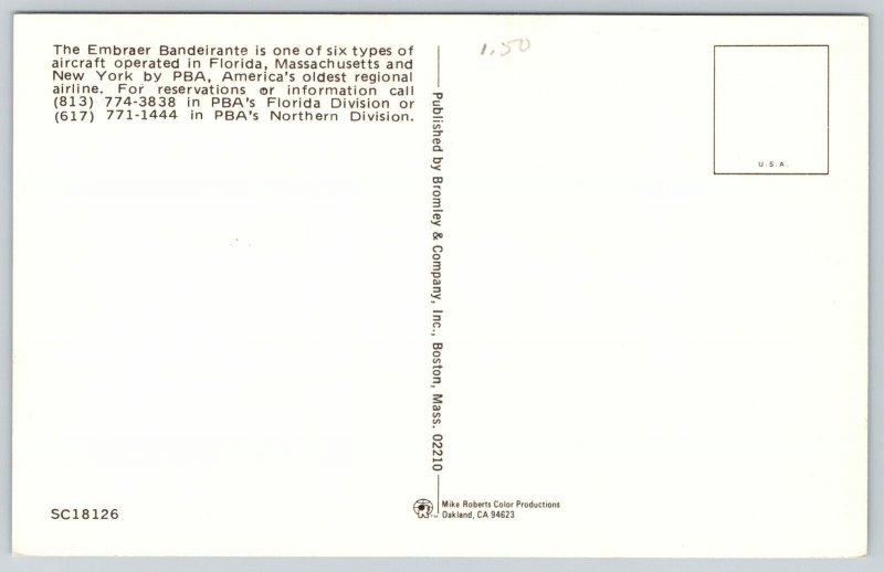 Airplane~Embraer Bandeirante~Standard Chrome Postcard