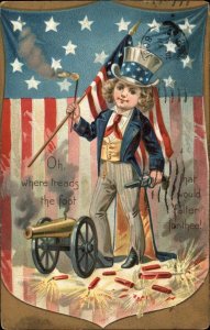 Tuck Independence Day Fourth of July Patriotic Boy Fireworks c1910 Postcard