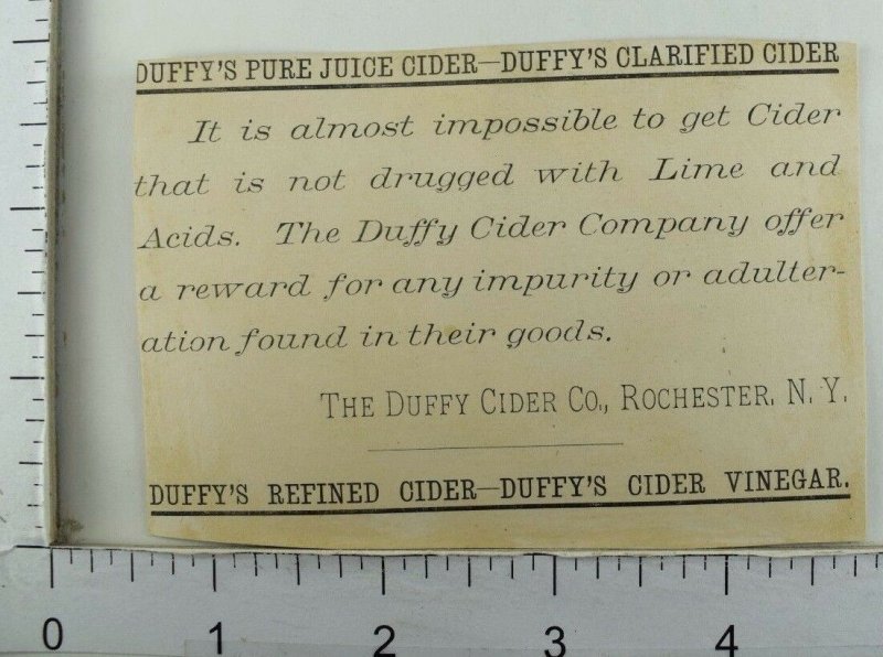 1880's Temperance Drink Duffy's Cider 1880's Victorian Trade Card P55