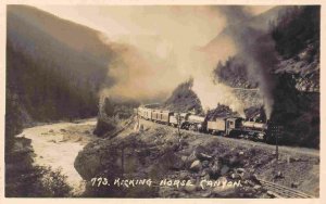 Railway Train Double Header Kicking Horse Canyon Canada RPPC Real Photo postcard