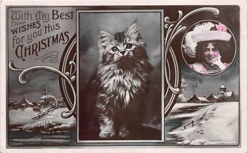 Best Wishes for Christmas Cat 1910 