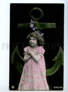 244224 Girl in NIGHTY w/ ANCHOR Vintage PHOTO tinted PC