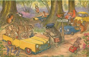 Medici Postcard Pk 338 Molly Brett Woodland Car Park, Rabbits Hedgehog Squirrels