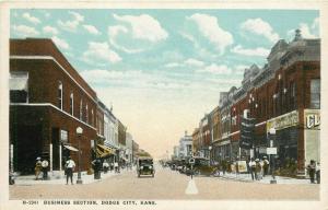 Fred Harvey Postcard Street Scene Business Section Dodge City KS Ford County